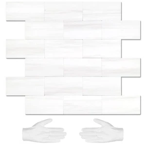 STICKGOO 10-Sheet Subway Tile Peel and Stick Backsplash Star White Marble Look - Picture 1 of 9