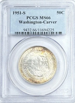 1951 S Washington-Carver Silver Half Dollar PCGS MS66 Toned Only 10,004 Minted - Image 1 of 4