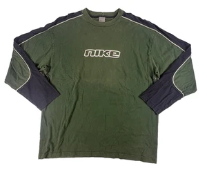 Vintage Y2K Nike T-Shirt Herren L Grün Center Spell Out Cut & Sewn Langarm Logo - Bild 1 von 11