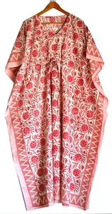 Floral Indian Cotton Long Kaftan, Maxi Hand Block Print Caftan Dress - Picture 1 of 3