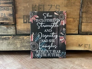 Proverbs 31:25, Valentine's Day Gift, American Flag Sunflower Canvas, Wall Decor - Picture 1 of 12