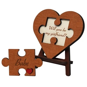 Will You be My Girlfriend Proposal Puzzle Piece Sign Wooden Heart, Be my GF Card - Picture 1 of 5