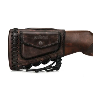 TOURBON Leather Rifle Cheek Rest w/Side Pouch Shotgun Recoil Pad Buttstock Cover - Picture 1 of 24