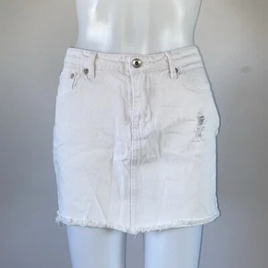 Seed Heritage Distressed Denim Skirt Womens Size 10 White 100% Cotton Pockets - Picture 1 of 9