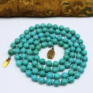 Vintage 50's Chinese filigree silver clasp w natural turquoise beads long neckla - Picture 1 of 11