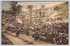 Vintage Schlacht von Atlanta Leinen Postkarte nicht verschickt Bürgerkrieg GA - Bild 1 von 2