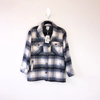 Kensie Plaid Oversized Button Down Jacket Blue Outdoors Women’s Size Small NWT’s - Image 1 of 4