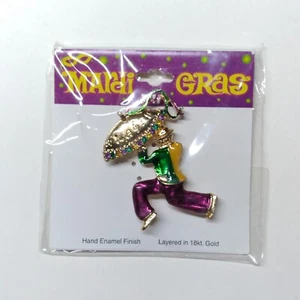 Mardi Gras Second Line Carnival Umbrella Enamel Finish Gold Pin Brooch - Imagen 1 de 3