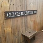 CIGARES BOURBON & BARBECUE/en détresse/sculptée/bois/panneau/grotte homme/boisson/taverne/bar