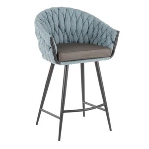 Lumisource Bar Stool 19.5"x23.25"x37" Blue Fabric+Grey Faux Leather w/Foot Rest - Picture 1 of 5