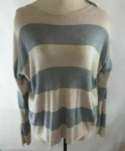 Eileen Fisher Womens Box Sweater Top Gray Stripe Long Sleeve Petites PL New - Picture 1 of 12
