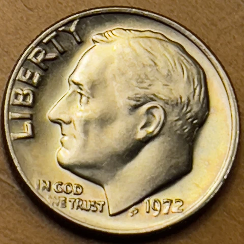 1972 P Roosevelt Dime 10c Beautiful Rim Toning. Full Torch.  A Real Beauty! Cover