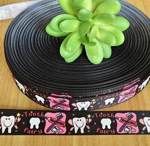 7/8" (1 YD) Tooth Fairy Grosgrain Ribbon Tooth Brush Tooth Paste - Picture 1 of 1