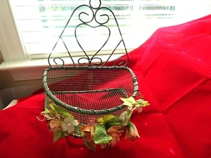 Aqua Wire Mesh Basket w. Handle-Storage/Decorative/Home Decor-Wall Hanging-Flowe - Picture 1 of 7