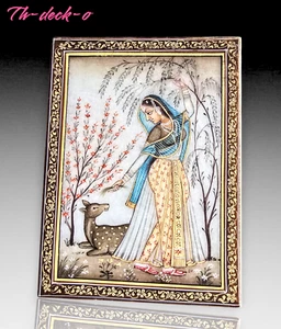 RAJASTHAN MINIATUR RAGINI GEMÄLDE MARMOR INDIANER MARBLE PAINTING - Bild 1 von 4