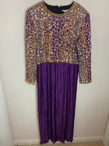 Vestido de noche para mujer George F Couture púrpura talla 16 largo completo lentejuelas plisado - Imagen 1 de 12
