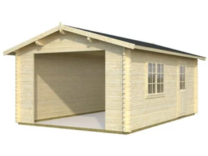 Holzgarage Bausatz 44mm Garage ROGER 380x570cm ohne Tor 44mm Blockbohle - Bild 1 von 3