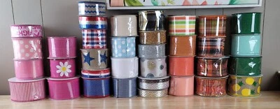 CRAFT RIBBON You Choose 10Y-25Y Wdth: 1.25"-2.5" Multiple Colors/Patterns Wire - Image 1 of 4