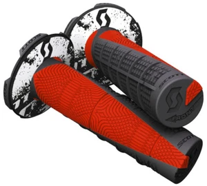 SCOTT DEUCE Dual Density MX Dirt Bike Grips & Donuts for 7/8" Bars Neon Red/ Blk - Picture 1 of 2