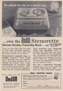 1957 DeJur Grundig Stenorette: He Talked His Way to Shorter Vintage Print Ad - Picture 1 of 1