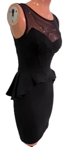 Bebe Womens Black Sleeveless Peplum Bodycon Cocktail Dress SZ XXS Fierce! - Picture 1 of 9