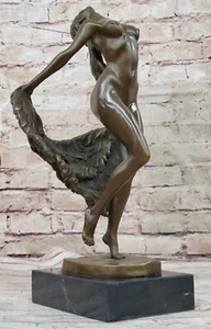 Signed Nude Naked Dancer Art Deco Bronze Sculpture Marble Base Statue SALE GIFT - Picture 1 of 10