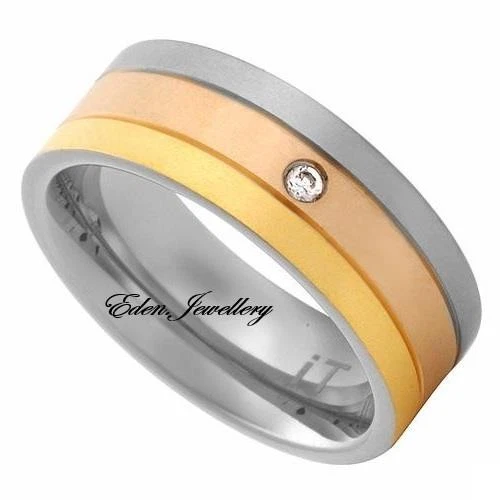 США $109 трехцветный мужчин обручальное кольцо 14K золото покрытием титана кубический цирконий США 9 - Изображение 1 из 1