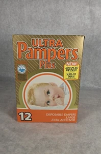 Ultra Pampers Plus Windeln 80er Jahre Kunststoff NEU Größe Large 10er Karton Bär RAR - Bild 1 von 11