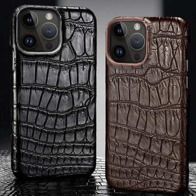Real Alligator Abdomen Leather Case For iPhone 17 16 Crocodile Belly Skin Cover - Image 1 of 4