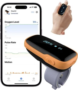 Oxímetro de pulso Vibeat WearO2 Bluetooth Oxígeno en sangre Medidor de frecuencia cardíaca - Caja abierta - Imagen 1 de 5