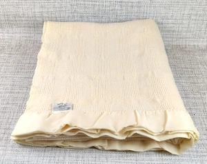Vintage Faribo Wolle Waffelmuster Decke Satinborte gelb ZWILLING 67"x80" - Bild 1 von 6