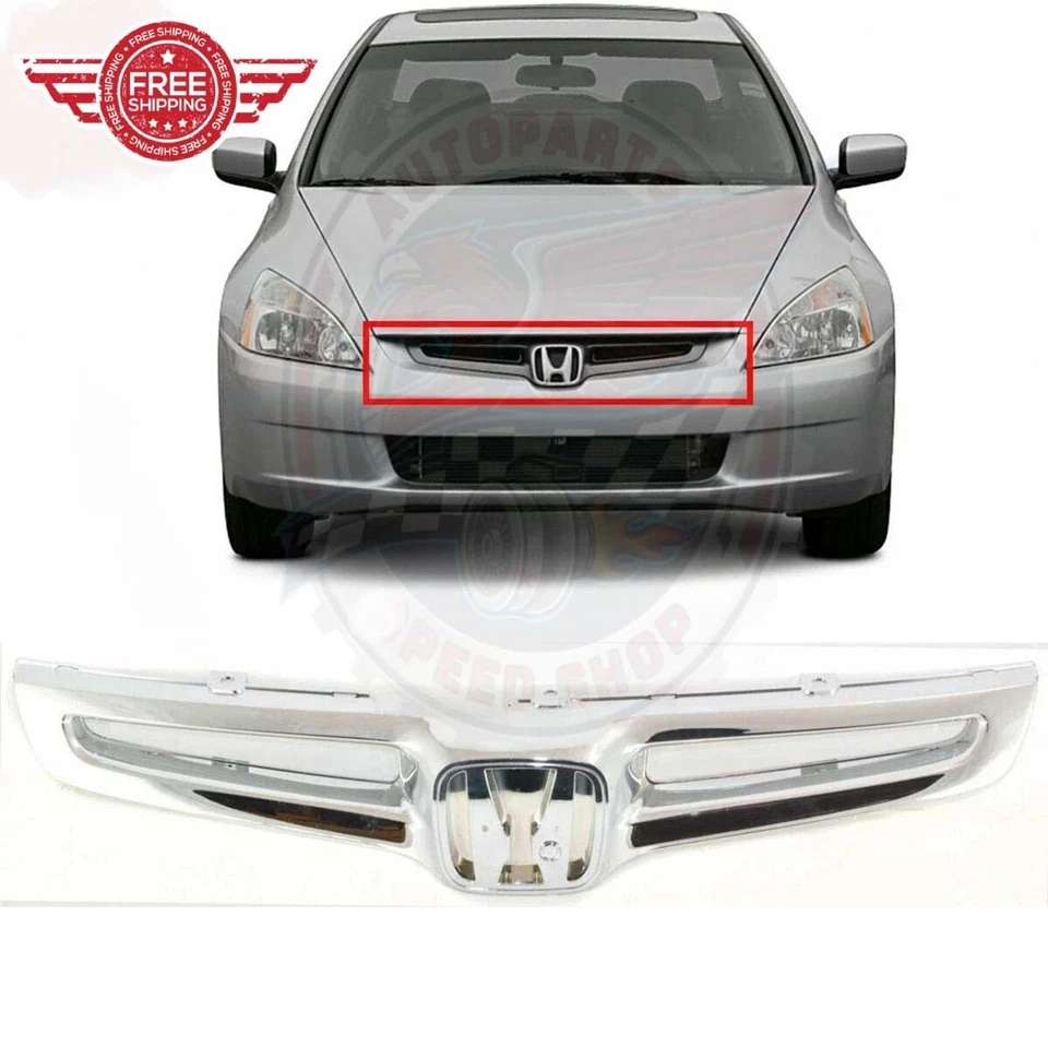 New Front Grille All Chrome 2003 2005 Honda Accord 4 Door Sedan HO1200158 - Image 1 of 1