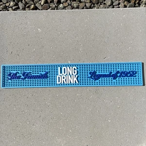Long Drink Rectangular Rail Rubber Bar Mat 21” X 3.5” Blue White Preowned - Picture 1 of 4