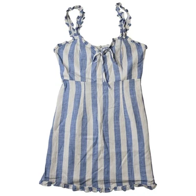 Forever 21 Blue Striped Ruffle Mini Dress Tie Front Sleeveless Women's Medium - Image 1 of 4