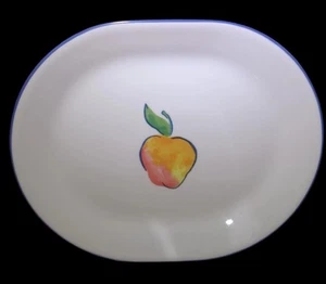 Corning Corelle Fruit Basket with Apple 12” Serving Platter Blue Rim New - Picture 1 of 2
