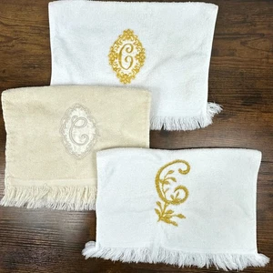 Vintage Monogramm "C" Gästetücher 3er Set Mid Century Kanone & Royal Frottee Fransen - Bild 1 von 13