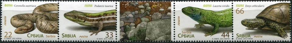 Serbia 2012. Fauna - Reptiles (IV) (MNH OG **) Block of 4 stamps and 1 label — 第 1/1 张图片
