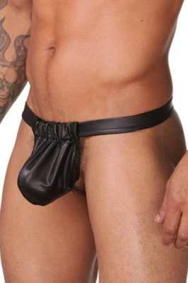 Black Faux Leather Backless Pouch Codpiece - Image 1 of 4