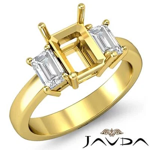 3 Stone Diamond Classic Engagement Emerald Semi Mount Ring 18k Yellow Gold 0.5Ct - Picture 1 of 6