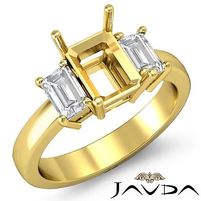 3 Stone Diamond Classic Engagement Emerald Semi Mount Ring 18k Yellow Gold 0.5Ct - Image 1 of 4