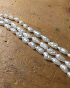 Natural White Fresh Water Pearl Rice Shape Bead 6.5mm x 3mm 23 Inch Strand - Picture 1 of 2