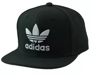 Adidas Originals Trefoil Youth Flat Bill Snap Back Black & White Hat - Picture 1 of 7