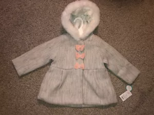 NEW Carter's Girl's Size 24 Months Grey Hooded Tweed Coat Dress Jacket - Picture 1 of 3
