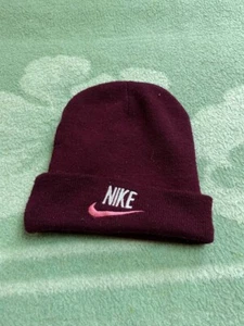 Nike Vintage Beanie Hat One Size Embroidered Swoosh Fleece Running - Picture 1 of 9