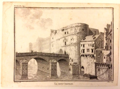 Paris, vue du petit châtelet, gravure XVIIIe d'après Garneray - Photo 1/2