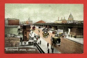1900s postcard BLACKFRIARS Bridge London UK (M Cooper 2) horse cart bus animals - Picture 1 of 2