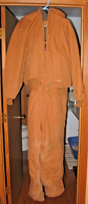 Walls ZeroZone Insulated Tan Duck Canvas Adjustable Bib Overalls and Coat SZ XL - Image 1 of 4