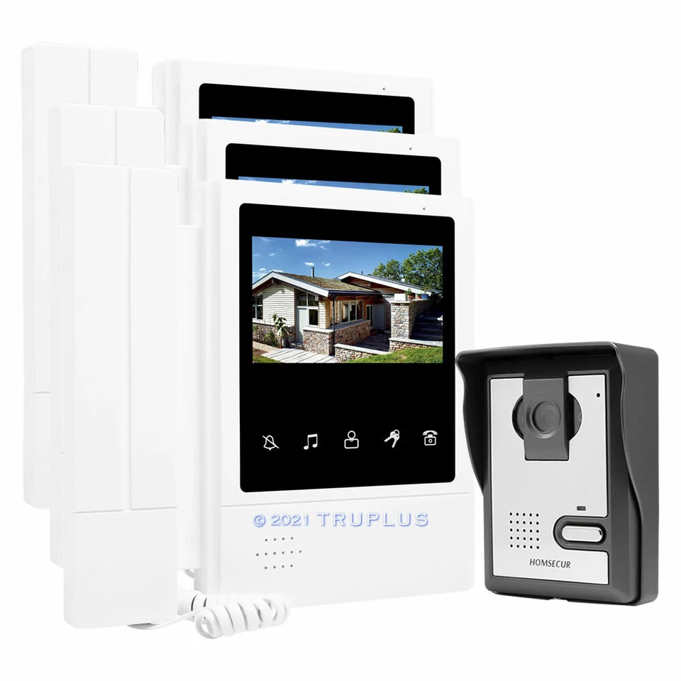 HOMSECUR 4.3'' Video Door Entry Intercom System with 3 Headset Indoor Monitors  - Image 1 of 4