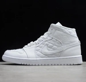 Nike Air Jordan 1 Mid Quilted Triple White Women’s Size 8.5 | Men's 7 DB6078-100 - Picture 1 of 6