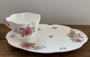 Shelley Bone China "Stocks" 13428 Rosa Blumen Teetasse & Tee Kuchen Teller Snack Set - Bild 1 von 10